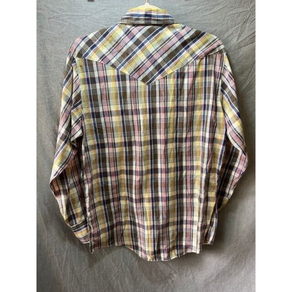 Vintage Western Wear Button Up Shirt Adult Medium Brown Yellow Long Sleeve Mens. - Picture 5 of 8